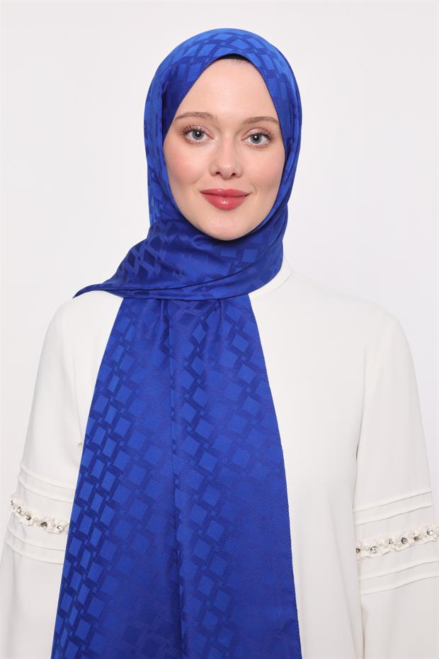Saks Kare Geçişli Desen Blue Jakar Şal