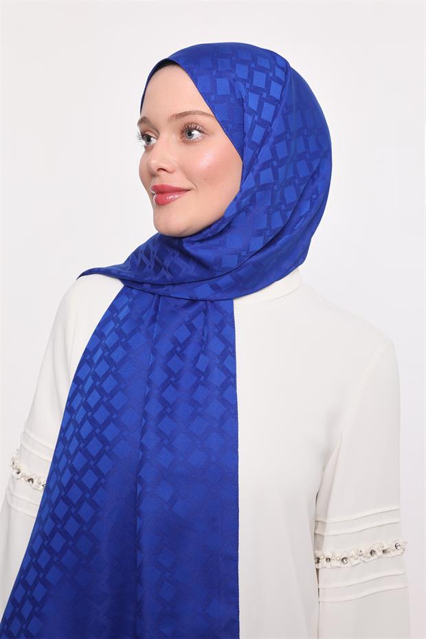 Saks Kare Geçişli Desen Blue Jakar Şal