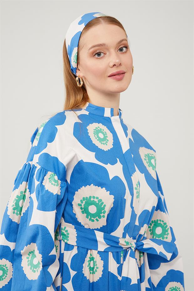 Saks Bandanalı Çiçek Desenli Elbise