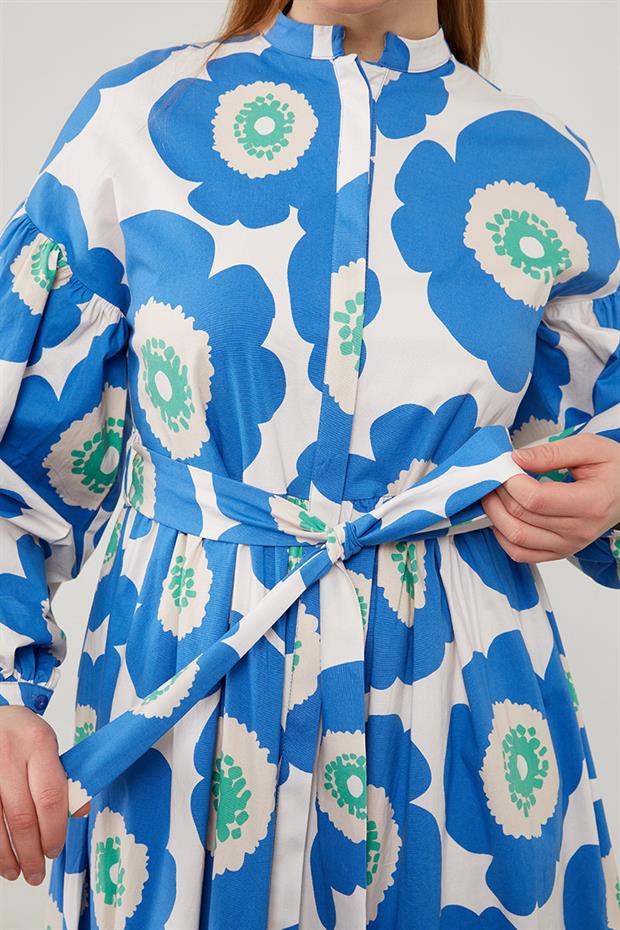 Saks Bandanalı Çiçek Desenli Elbise