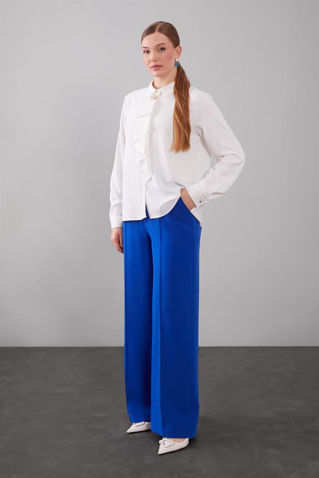 Saks Beli Lastikli Nervür Dikişli Pantolon