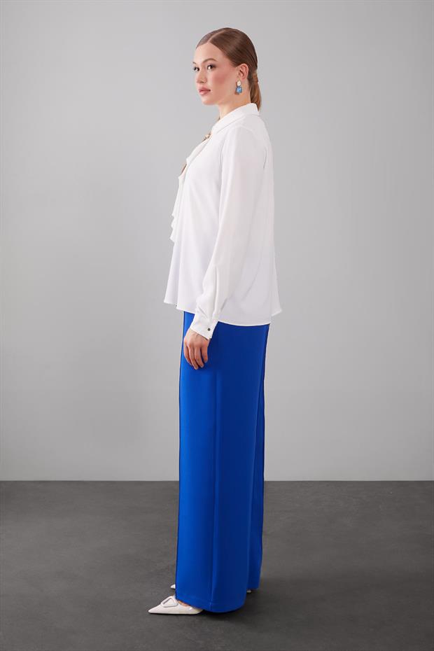 Saks Beli Lastikli Nervür Dikişli Pantolon