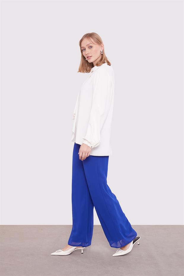 Saks Bol Paça Şifon Pantolon