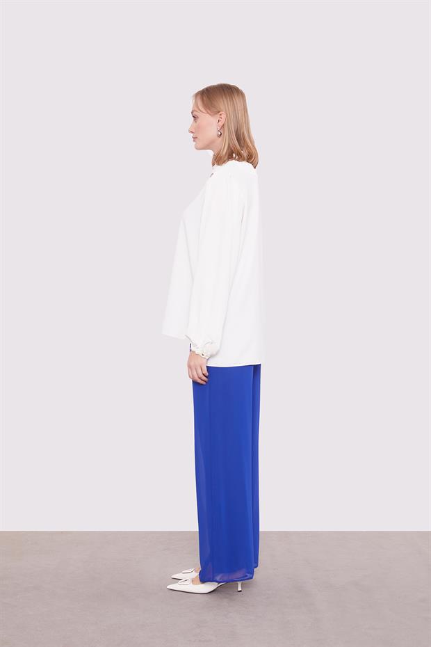 Saks Bol Paça Şifon Pantolon