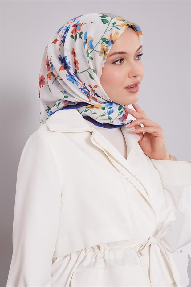Saks Çiçek Dalı Desen Soft Eşarp