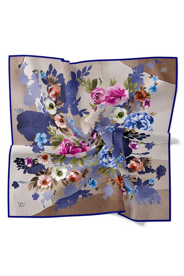 Saks Çiçek Desen Twill İpek Eşarp