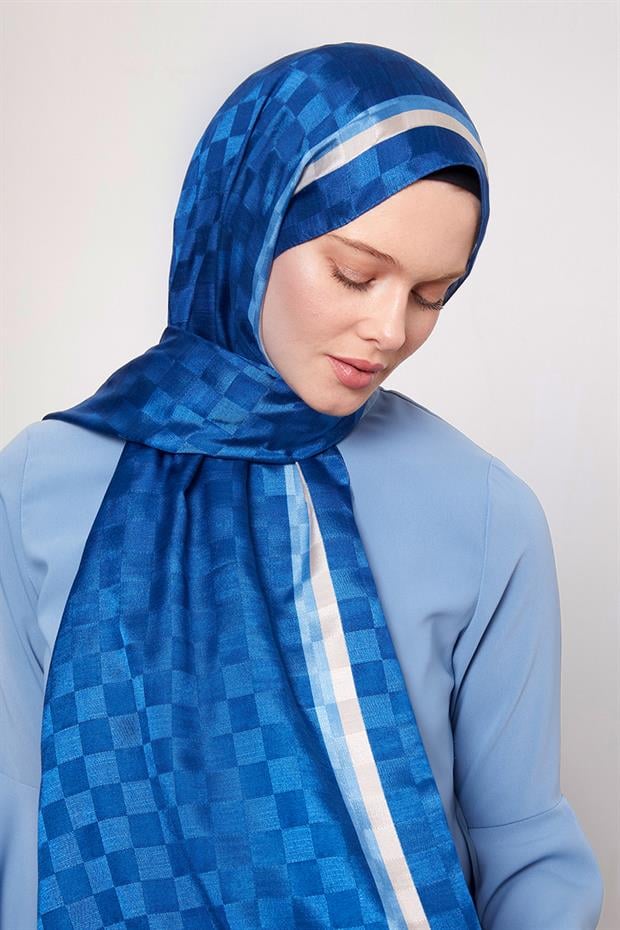 Saks Çizgili Dama Desen Monogram Şal