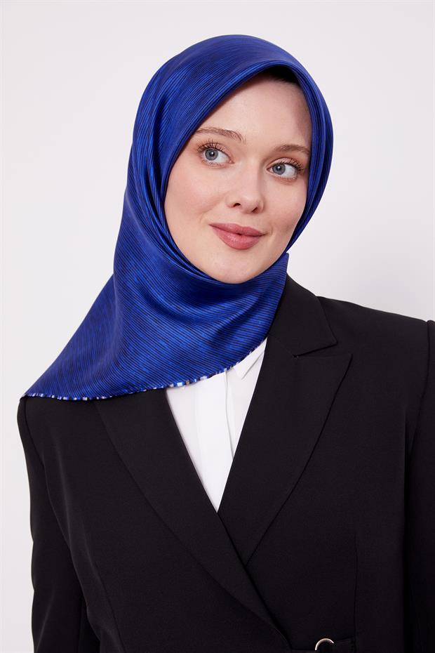 Saks Çizgili Twill İpek Eşarp