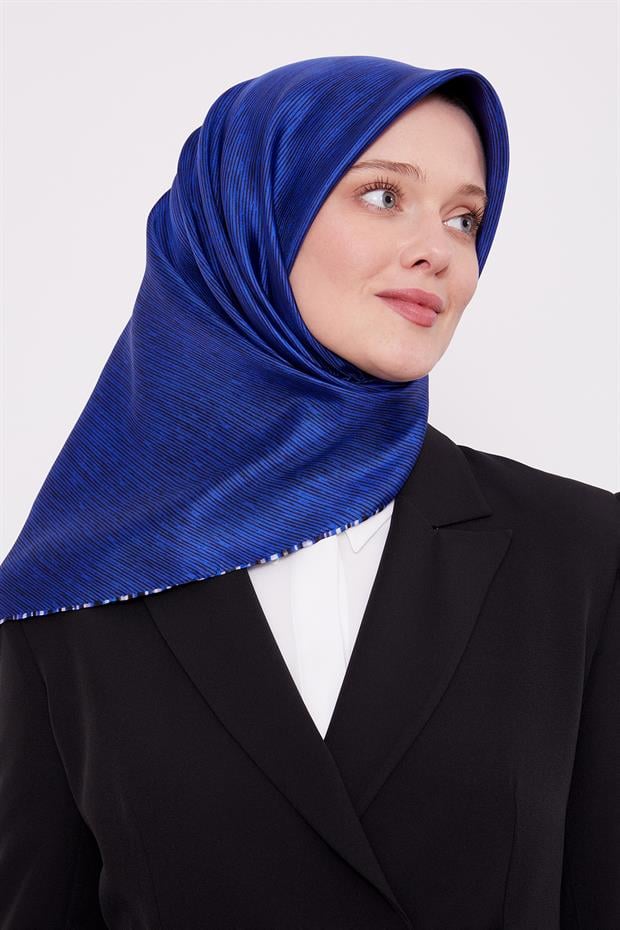 Saks Çizgili Twill İpek Eşarp