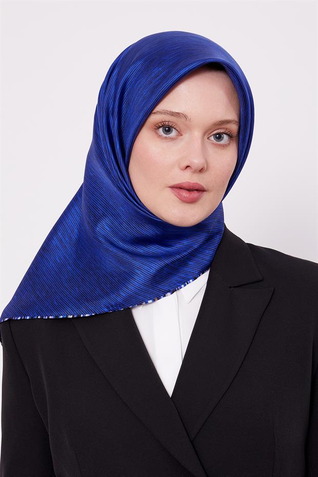 Saks Çizgili Twill İpek Eşarp