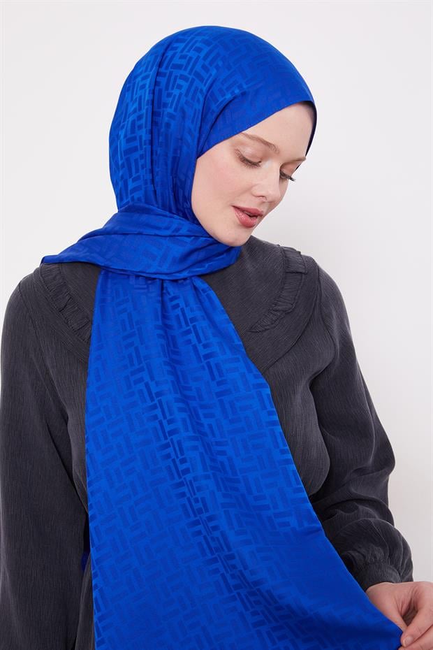Saks Çubuk Desen Blue Jakarlı Şal