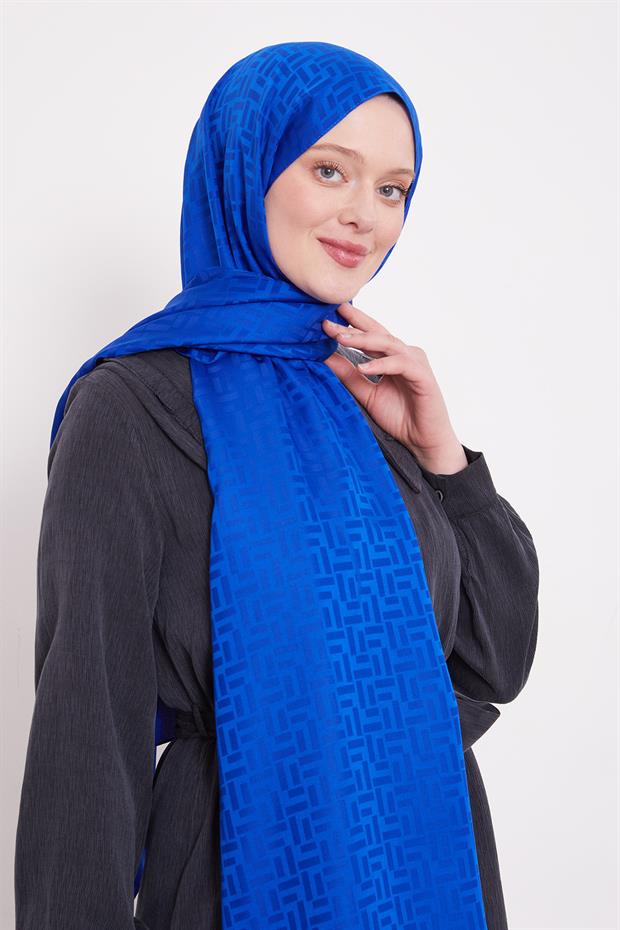 Saks Çubuk Desen Blue Jakarlı Şal