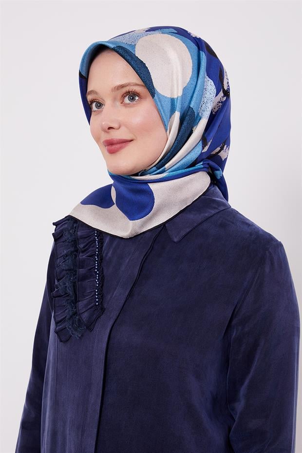 Saks Yuvarlak Desen Twill İpek Eşarp