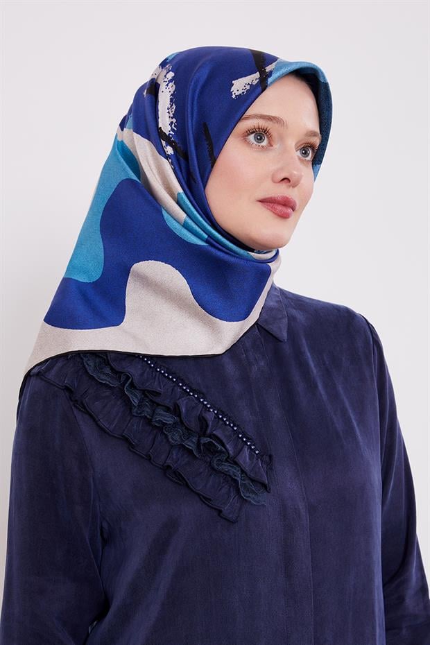 Saks Yuvarlak Desen Twill İpek Eşarp
