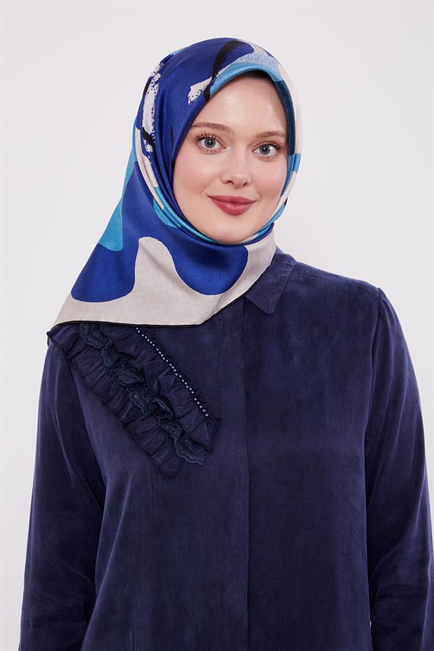 Saks Yuvarlak Desen Twill İpek Eşarp