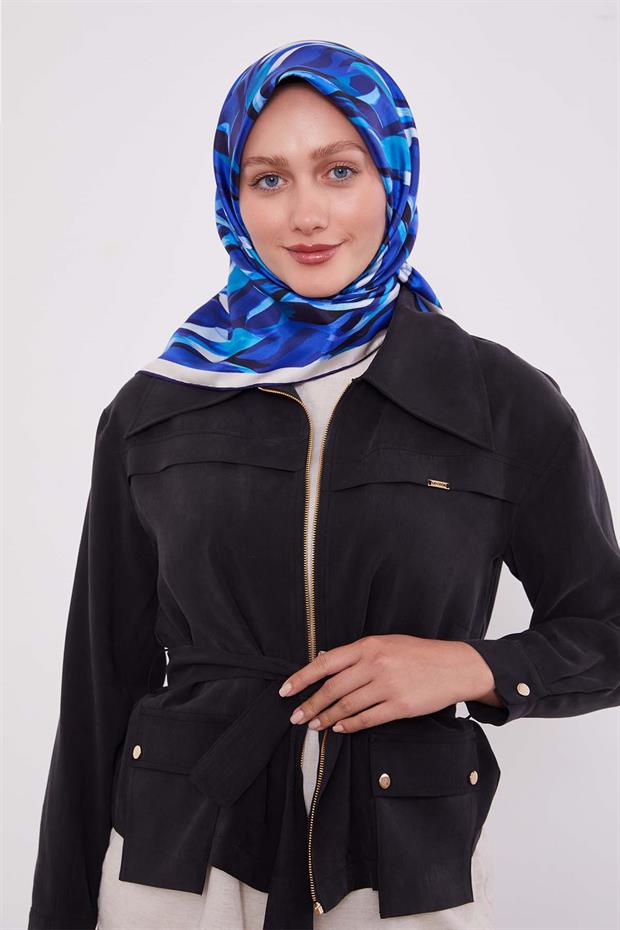 Saks Ebruli Desen Twill İpek Eşarp