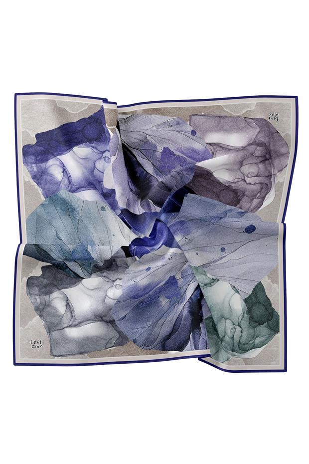 Saks Soyut Ebruli Desen Twill İpek Eşarp