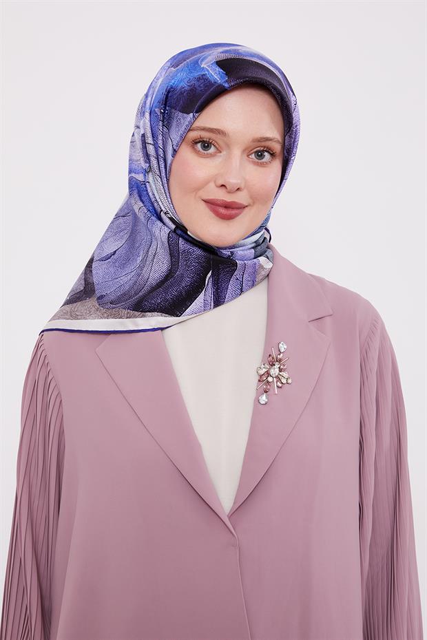 Saks Soyut Ebruli Desen Twill İpek Eşarp