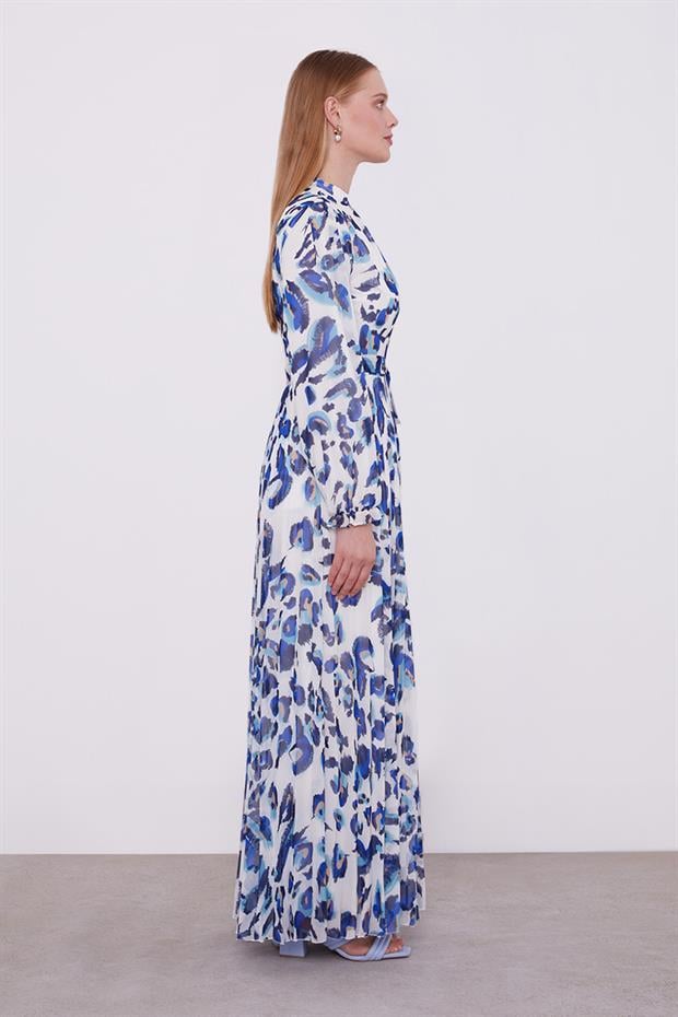 Saks Fırfır Kol Detaylı Elbise