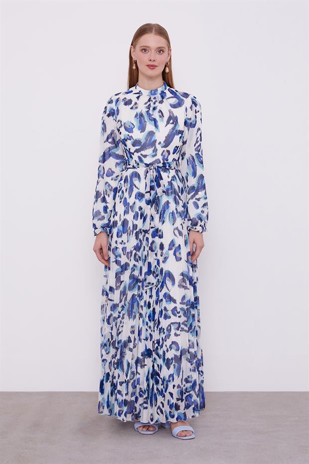 Saks Fırfır Kol Detaylı Elbise