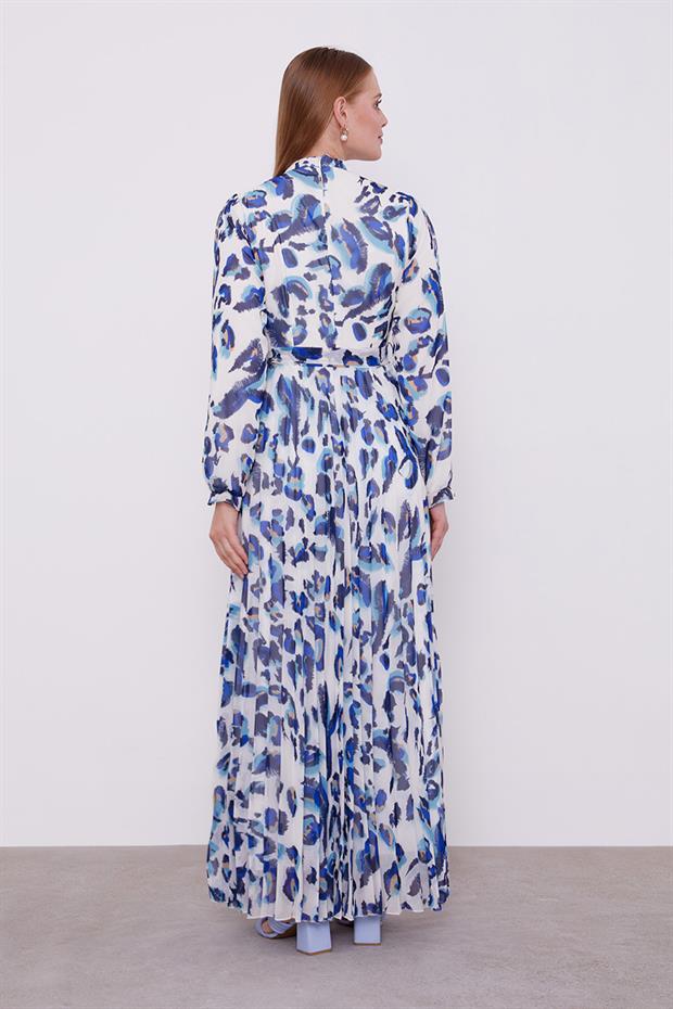 Saks Fırfır Kol Detaylı Elbise