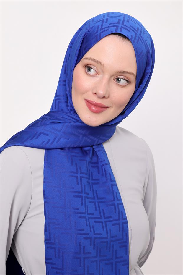 Saks Kare Desen Blue Jakar Şal