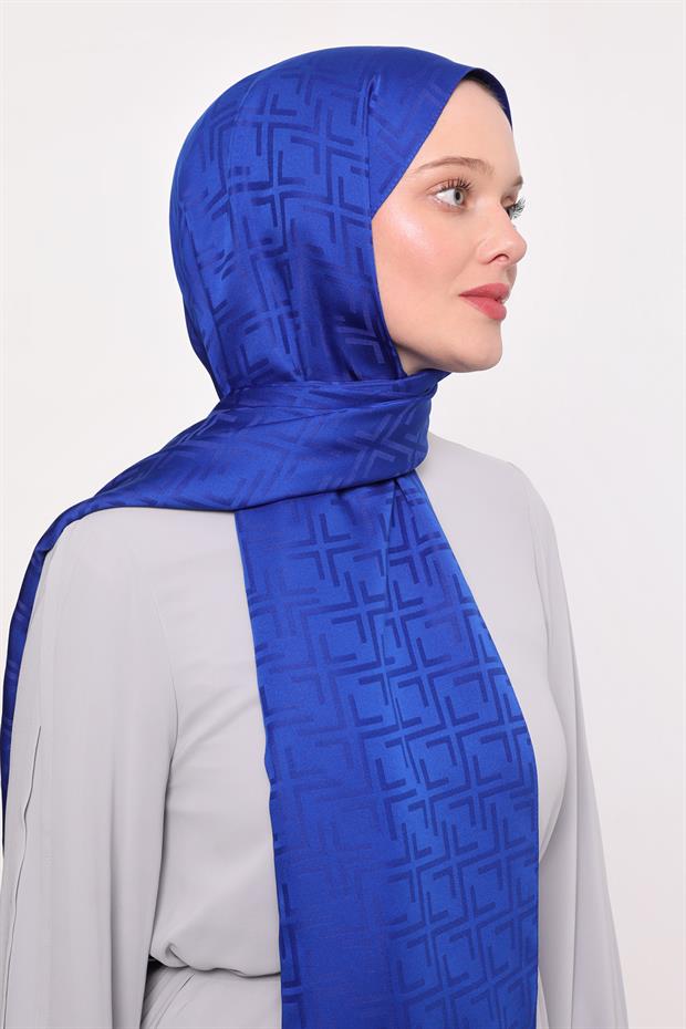 Saks Kare Desen Blue Jakar Şal
