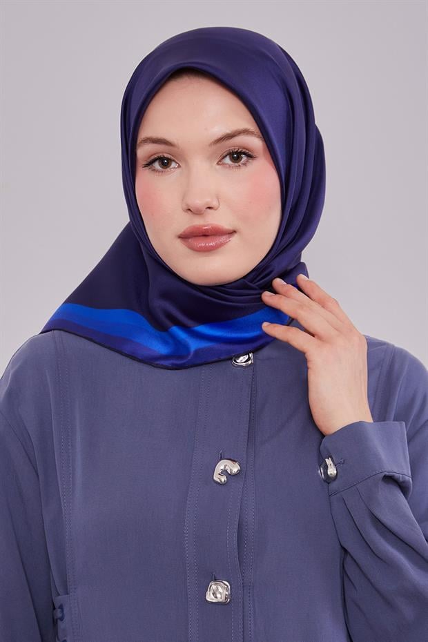 Saks Kenar Bordürlü Twill İpek Eşarp