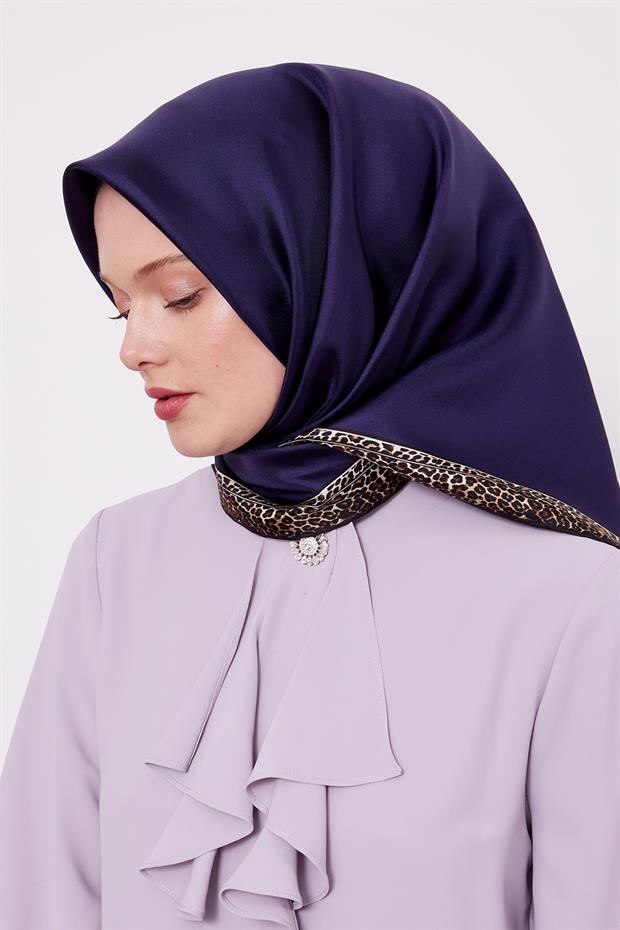Saks Şerit Leopar Desen Twill İpek Eşarp