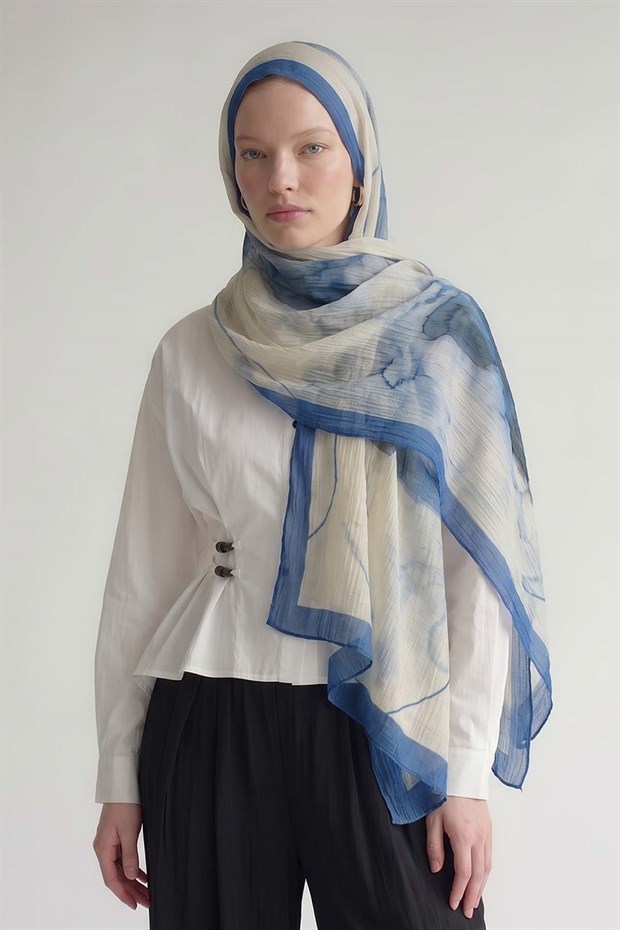 Saks Pastel Boya Desen Müslin Şal