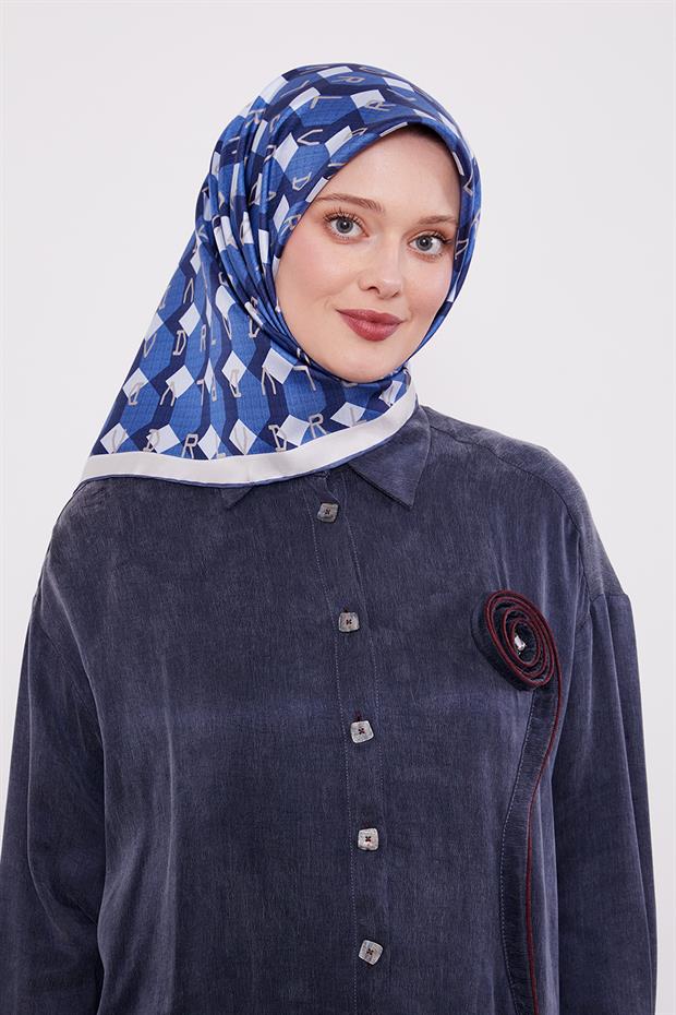 Saks Petek Baskılı Twill İpek Eşarp