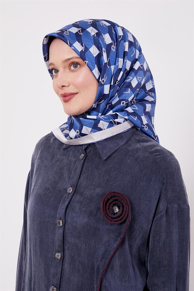 Saks Petek Baskılı Twill İpek Eşarp