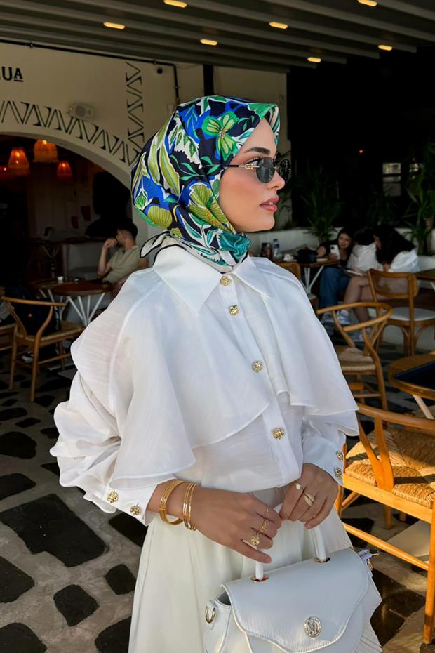 Saks Petunya Desen Twill İpek Eşarp