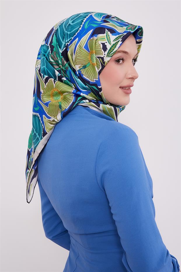 Saks Petunya Desen Twill İpek Eşarp