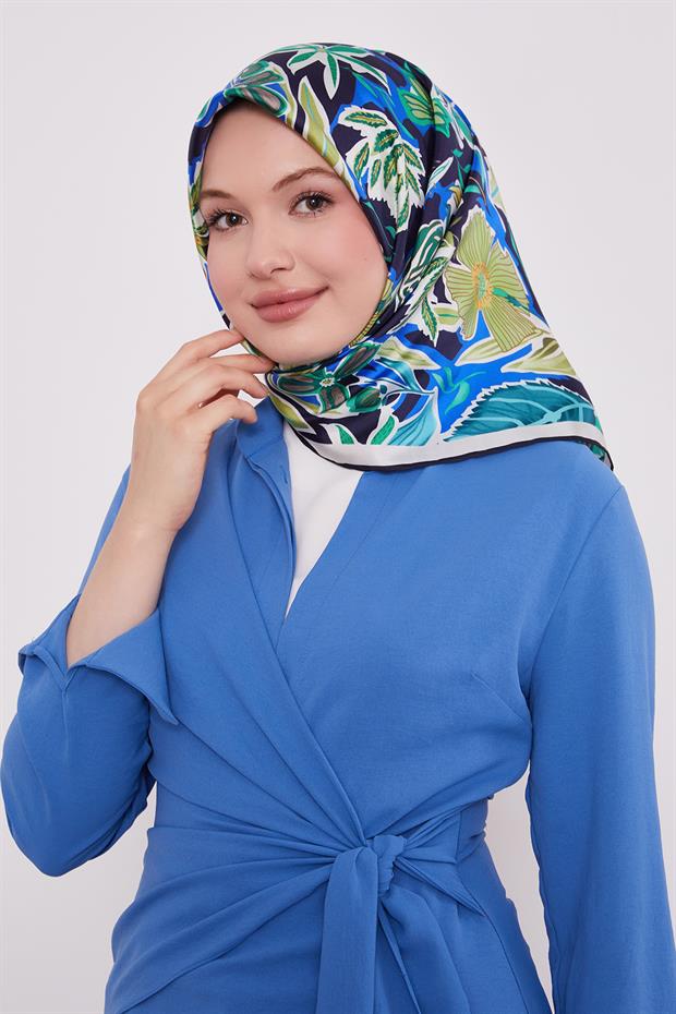 Saks Petunya Desen Twill İpek Eşarp