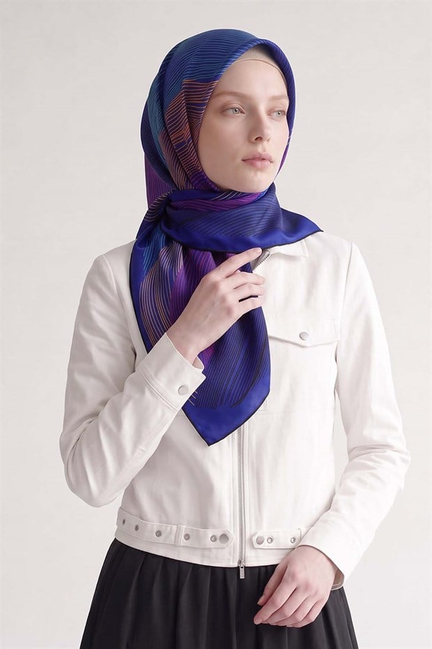 Saks Sarmal Çizgili Twill İpek Eşarp