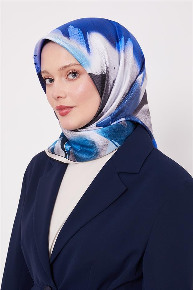 Saks Yansıma Yaprak Desen Twill İpek Eşarp