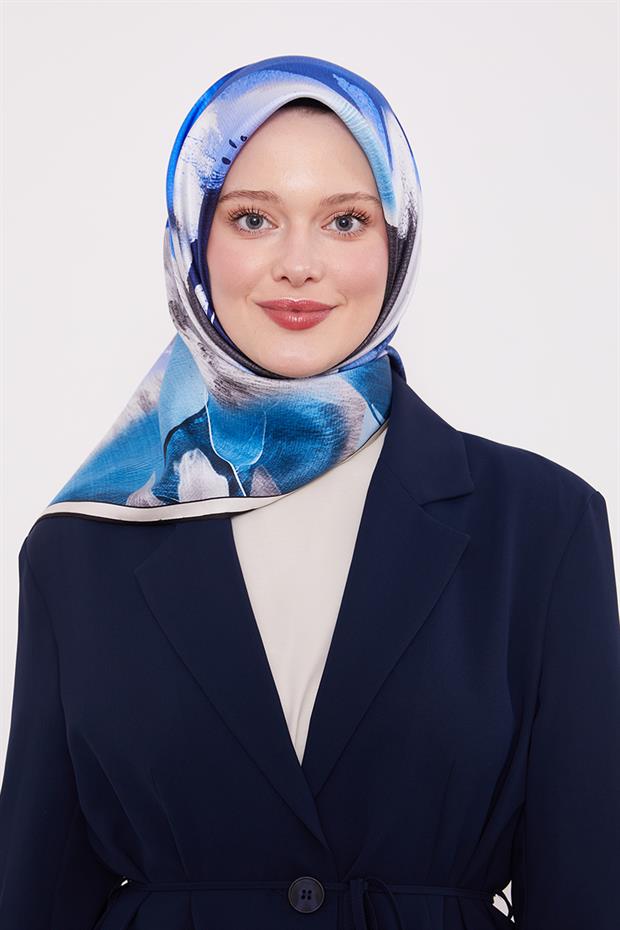 Saks Yansıma Yaprak Desen Twill İpek Eşarp