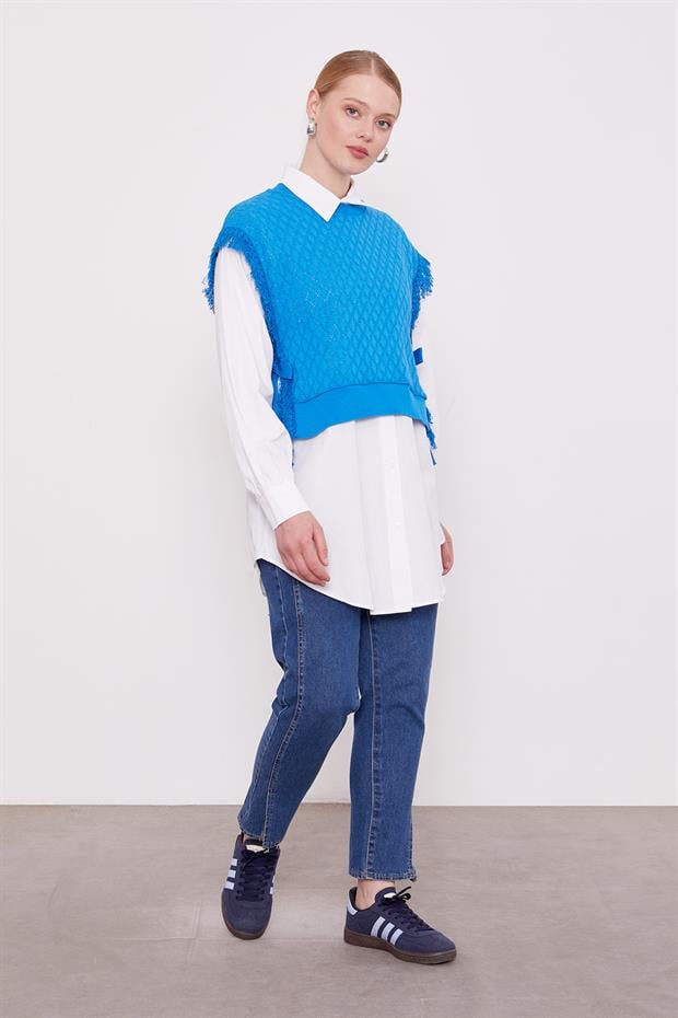 Saks Triko Yelekli Gömlek İkili Takım