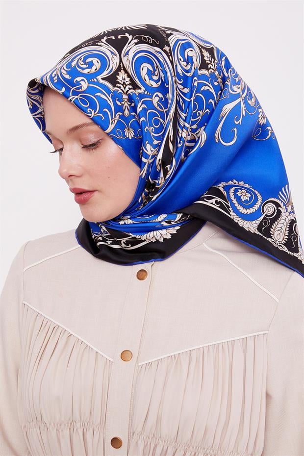 Saks Varak Desenli Twill İpek Eşarp