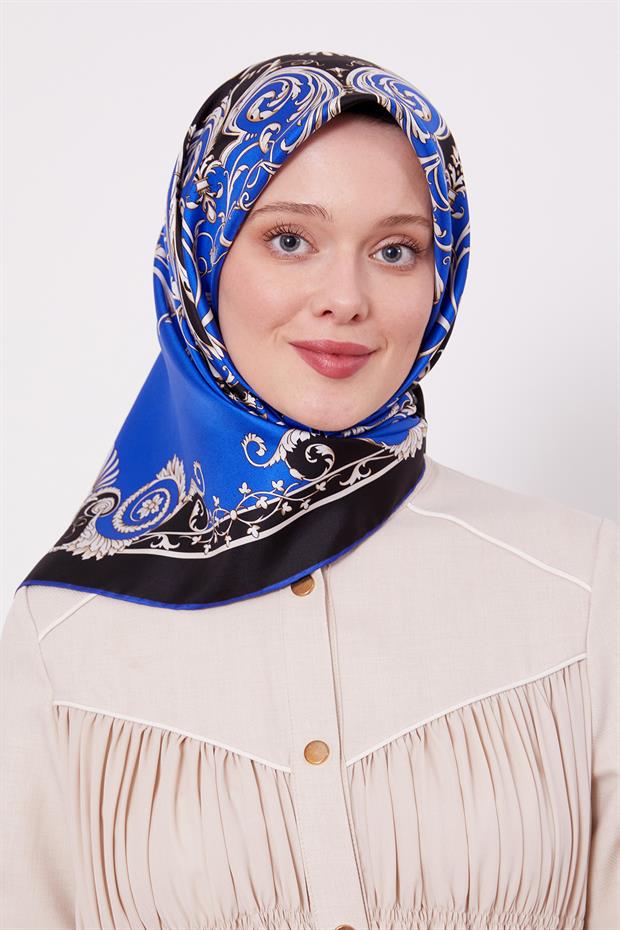 Saks Varak Desenli Twill İpek Eşarp