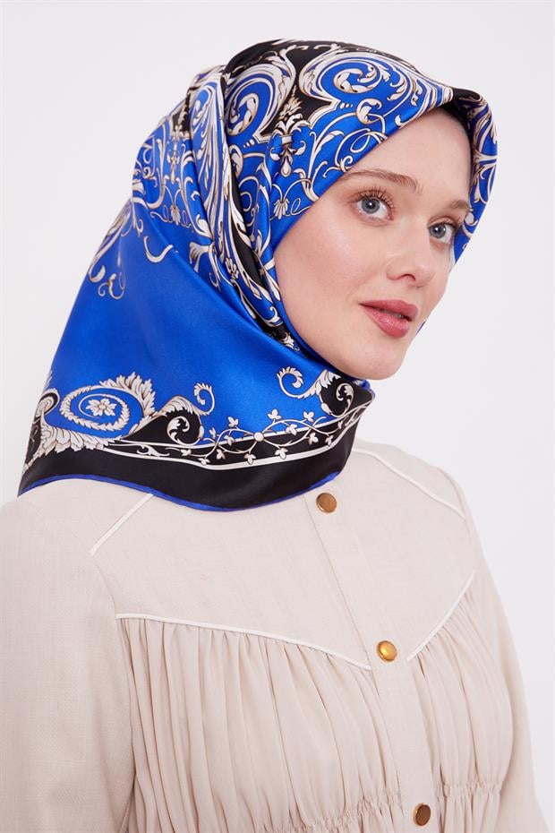 Saks Varak Desenli Twill İpek Eşarp