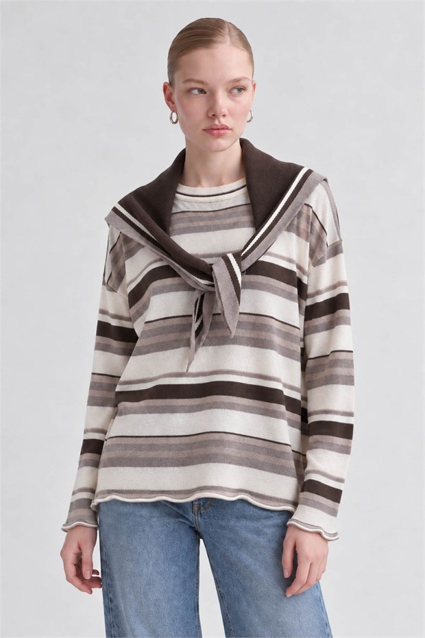Şal Yaka Sweatshirt Bej