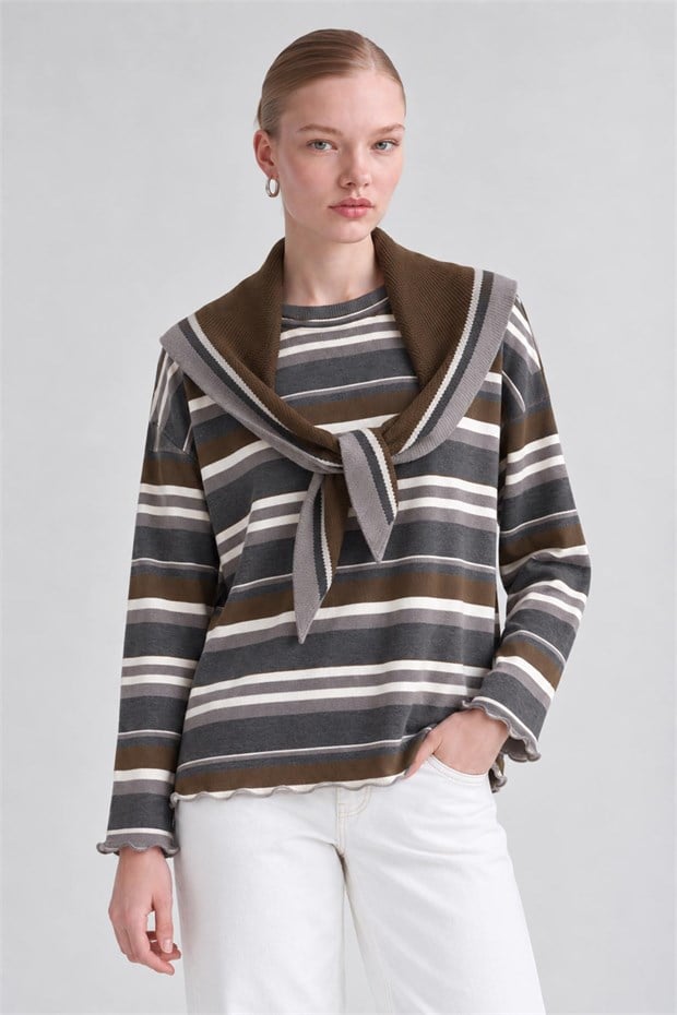Şal Yaka Sweatshirt Gri