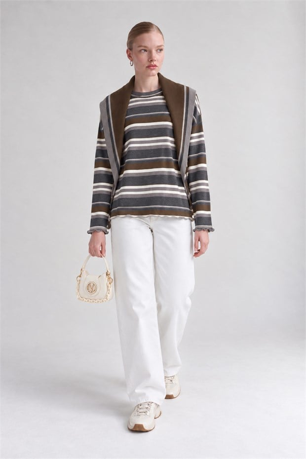Şal Yaka Sweatshirt Gri