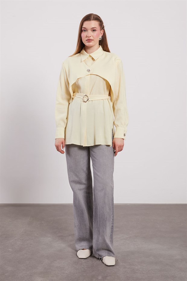 Sarı Asimetrik Katmanlı Gömlek