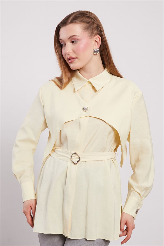 Sarı Asimetrik Katmanlı Gömlek