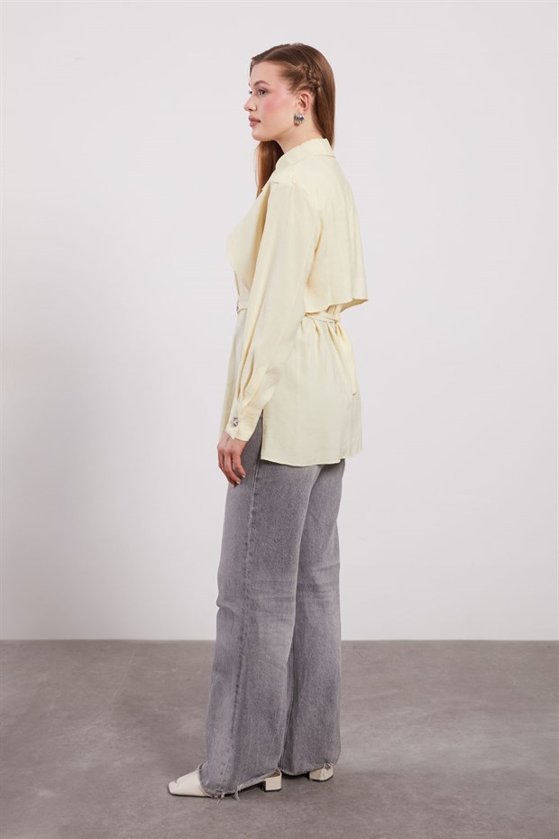 Sarı Asimetrik Katmanlı Gömlek