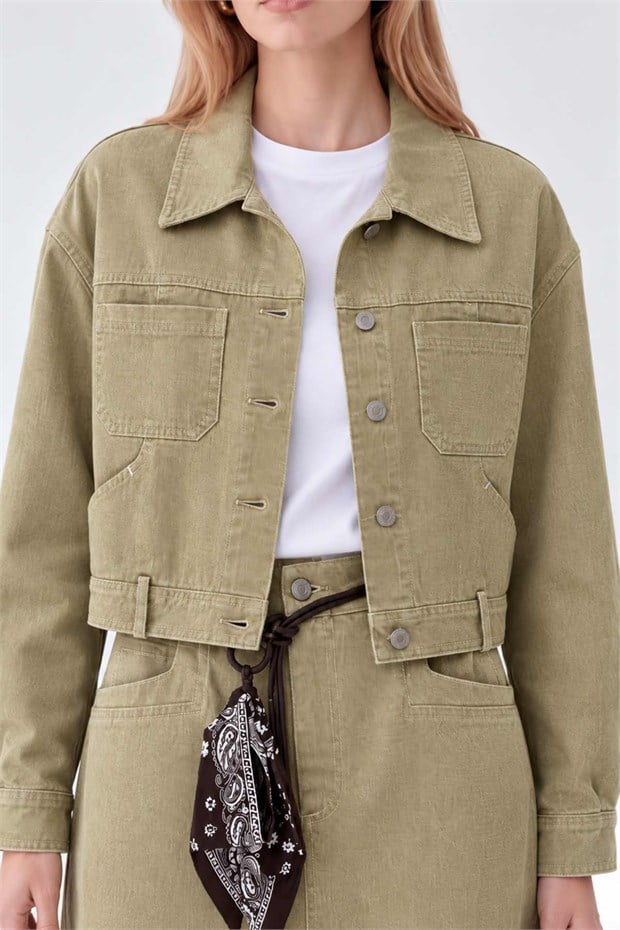 Cepli Kısa Denim Ceket Sarı
