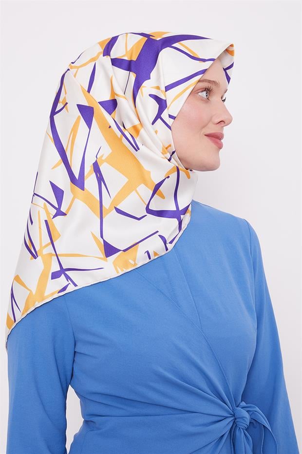 Sarı Crack Desen Trend Twill Eşarp